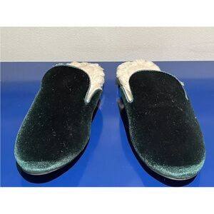 Birdies The Phoebe Jade Green Velvet Faux Fur Mules Sz 9 Slippers Slip On Shoes